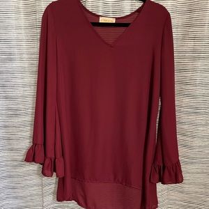 Maroon Sheer Ruffle Sleeve Shirt